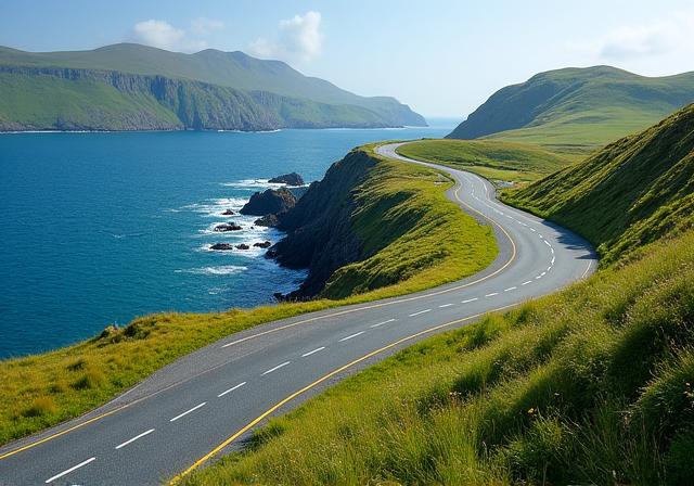 Winding road on the Ring of Kerry with coastal views